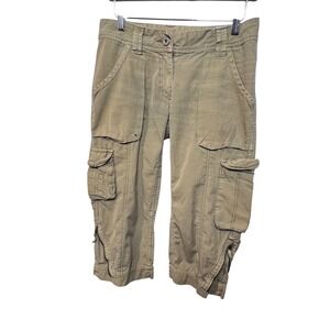 Y2K Bomb Boogie Womens Cargo Capri Pants Ripstop 29 Khaki Tan Cropped Utility